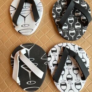 Drinkwear Black & White Flip Flop Coasters Set of 4 New